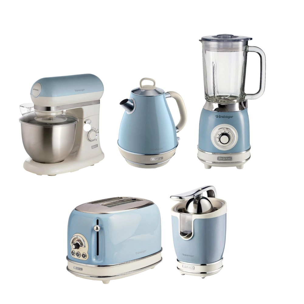 Kit 5 Eletroportáteis de Cozinha 220V Vintage Azul Celeste Ariete