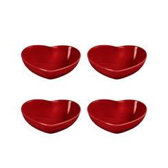 Jogo 4 Pratos de Cerâmica Coração 13 cm Vermelho Le Creuset