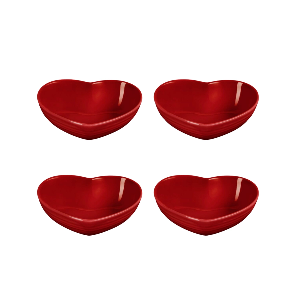 Jogo 4 Pratos de Cerâmica Coração 13 cm Vermelho Le Creuset