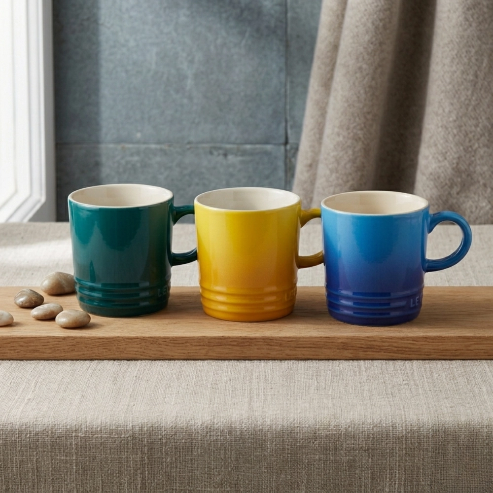 Jogo 3 Canecas de Chá de Cerâmica 350 ml Brasil Le Creuset