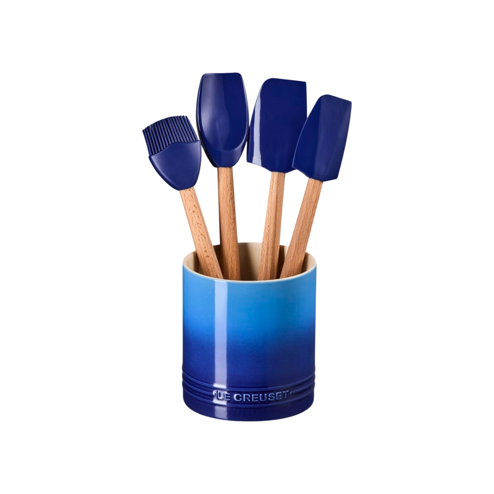 Set 4 Utensílios com Porta Utensílios Signature Azure Blue Le Creuset