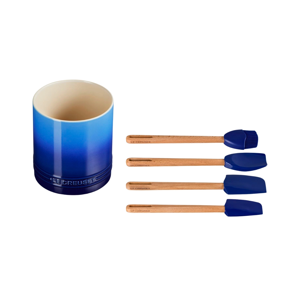 Set 4 Utensílios Craft com Porta Utensílios Signature Azure Blue Le Creuset