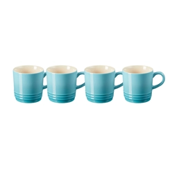 Jogo 4 Canecas Espresso de Cerâmica 100 ml Azul Caribe Le Creuset