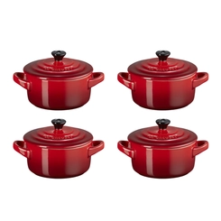 Jogo 4 Mini Cocotte de Cerâmica 10 cm Vermelho Le Creuset