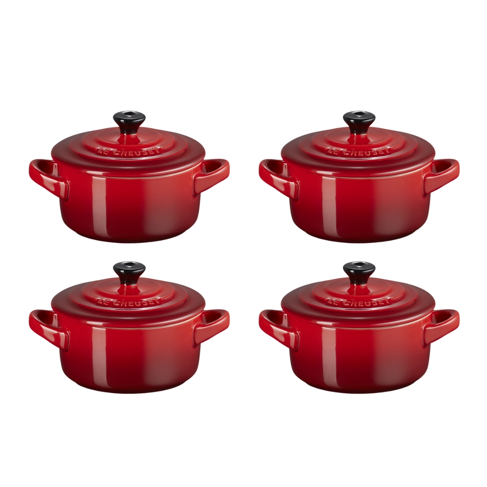 Jogo 4 Mini Cocotte de Cerâmica 10 cm Vermelho Le Creuset